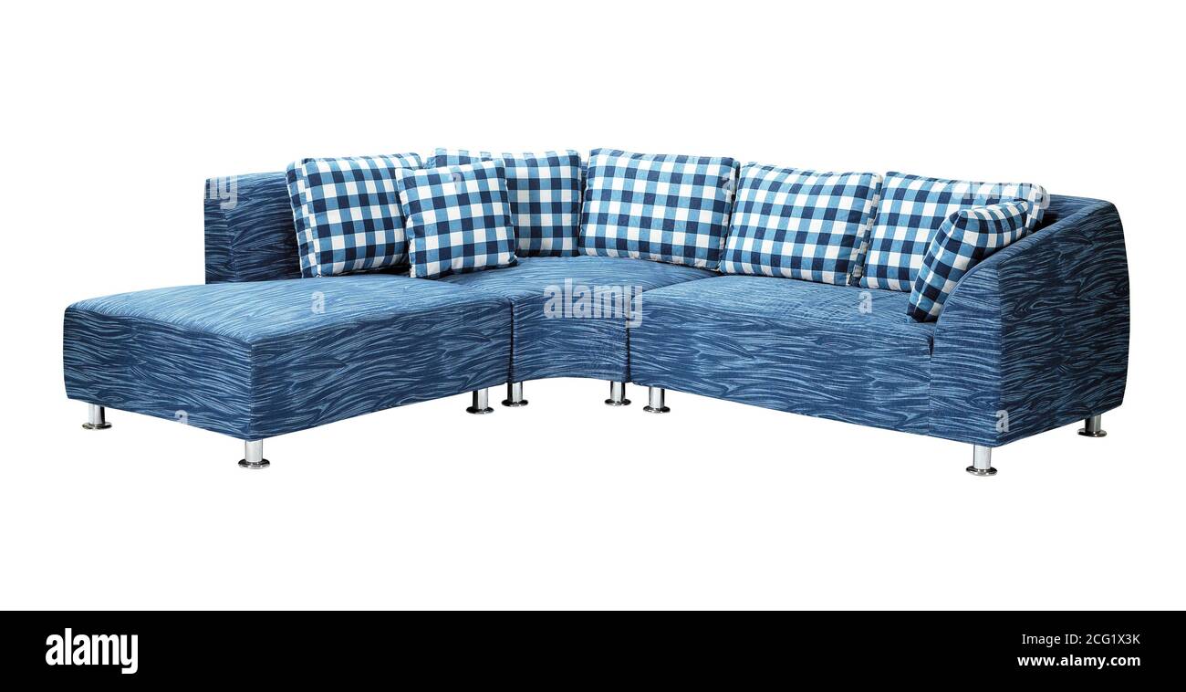 Modern sofa furniture with blue and white checkered pillows Stock Photo