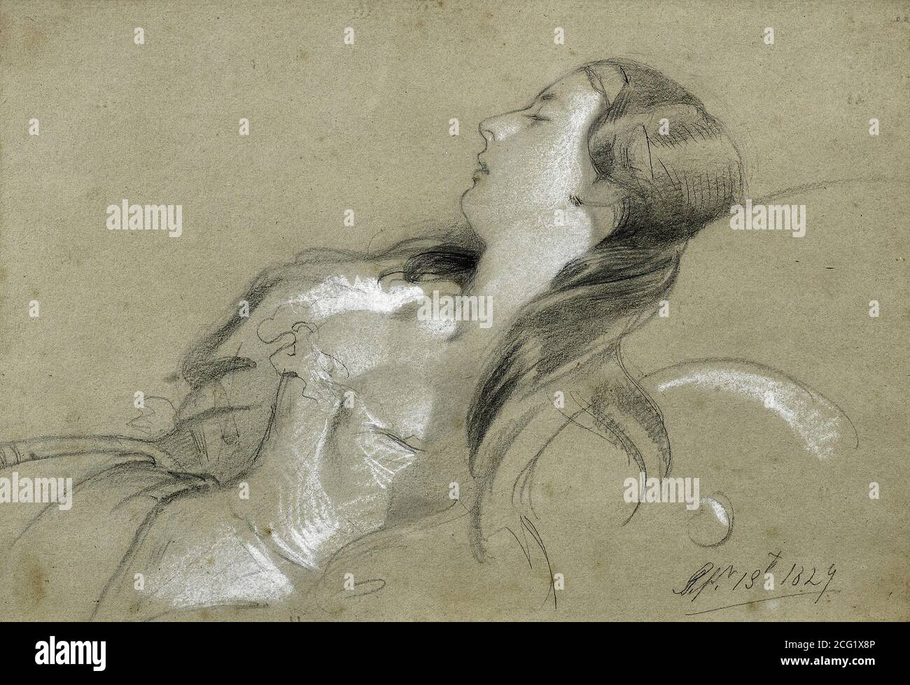 Landseer Sir Edwin Henry - a Sketch of a Sleeping Lady - British School - 19th  Century Stock Photo