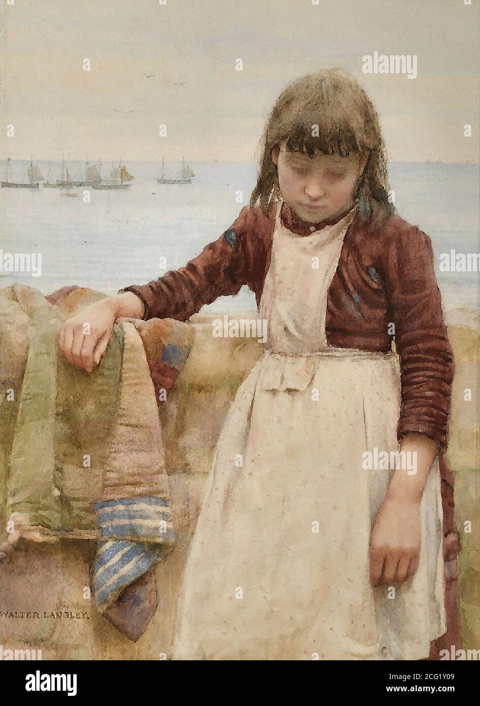 Langley Walter - Newlyn Fishergirl - British School - 19th  Century Stock Photo