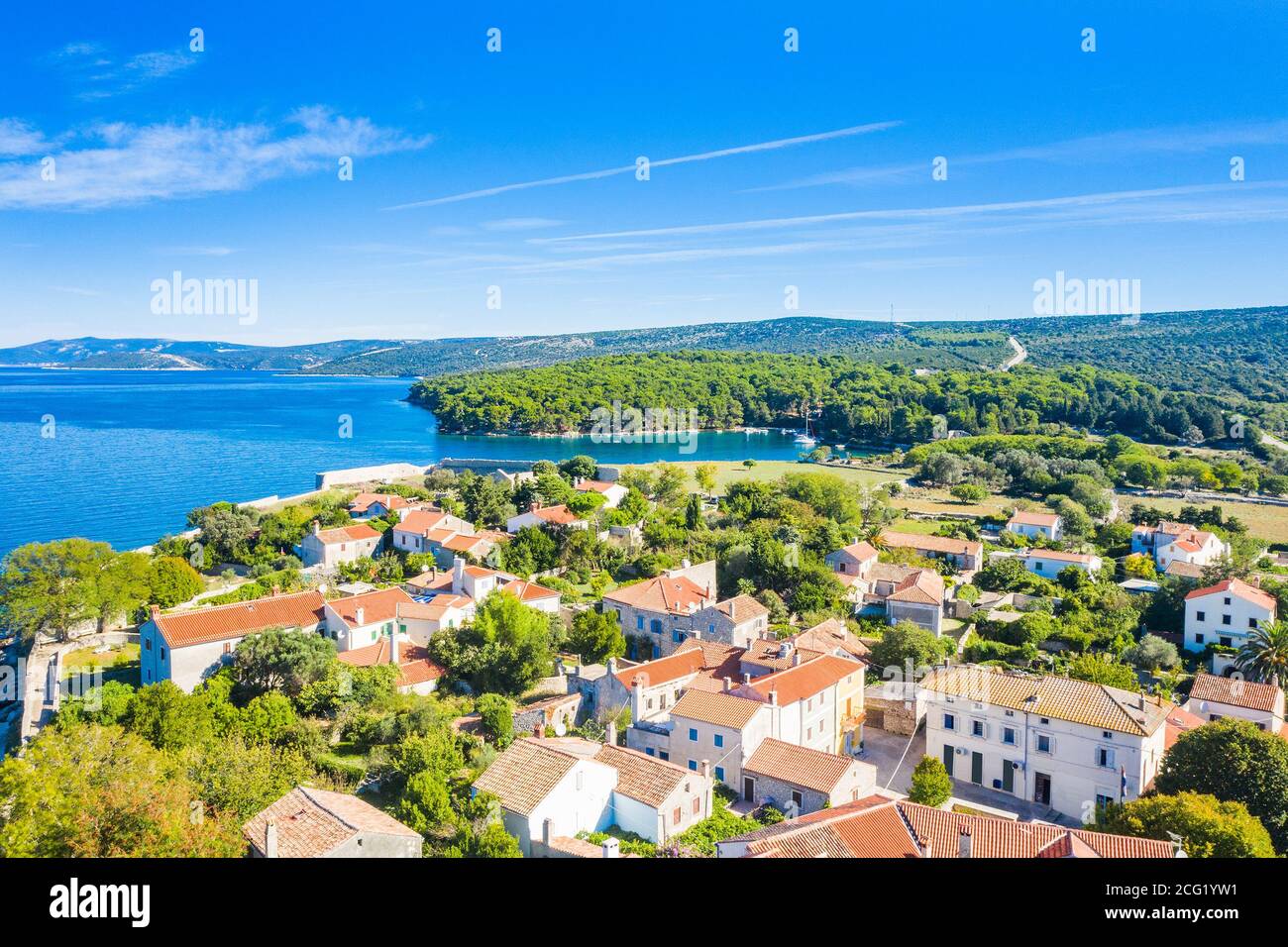 Panoramic view of touristic town of Osor between islands Cres and Losinj, Croatia Stock Photo