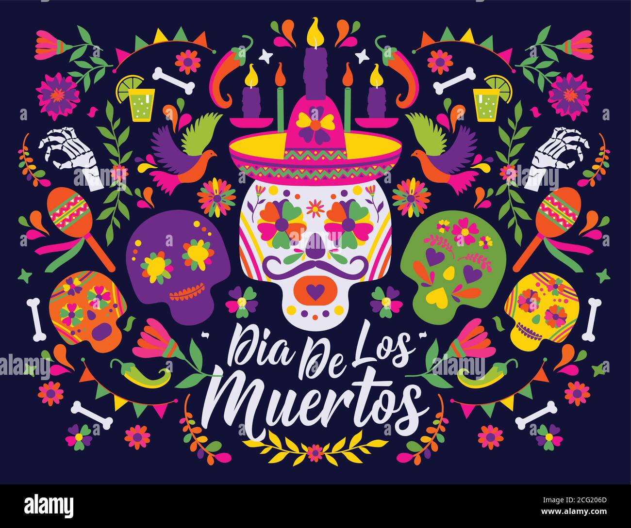 Dias de los Muertos typography banner vector. In English Feast of death.  Mexico design for fiesta cards or party invitation, poster. Flowers Stock  Vector Image & Art - Alamy