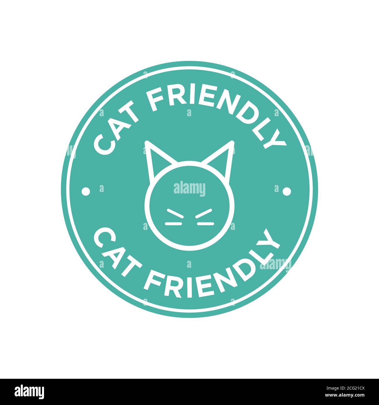 Cat friendly symbol. Green round icon Stock Vector