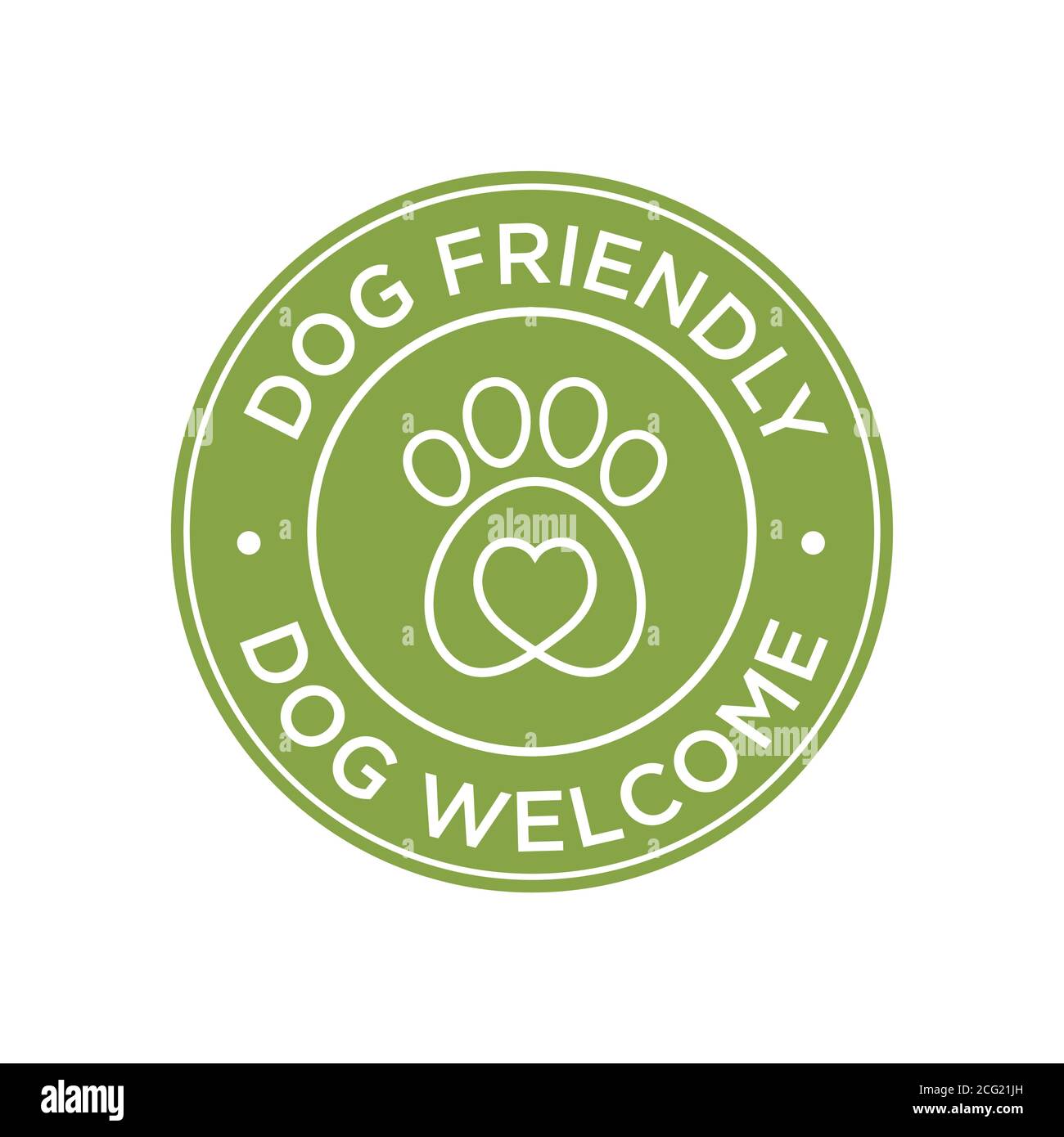 Dog friendly symbol. Dog logo.Green round icon Stock Vector