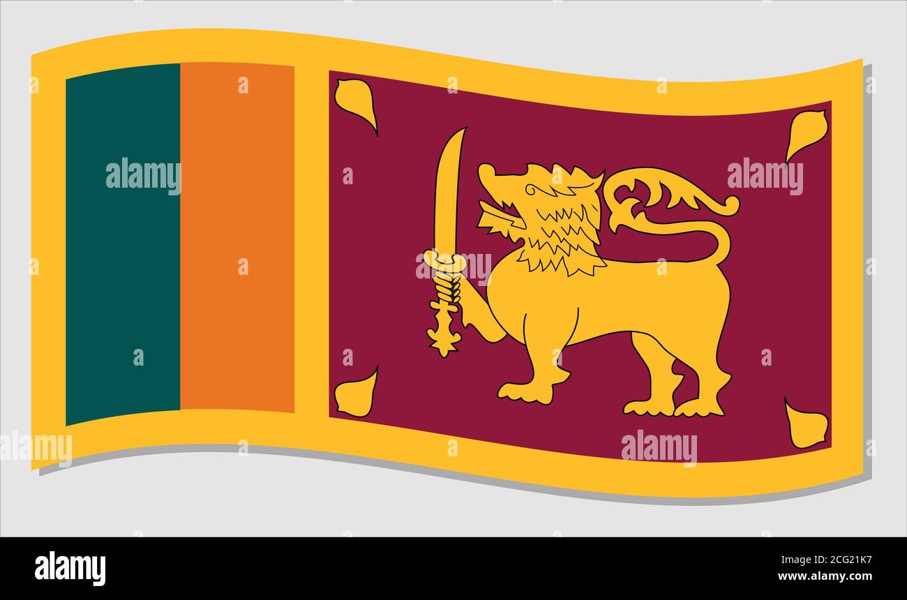 Real size waving flag of Sri Lanka vector. Waving Sri Lankan flag illustration. Stock Vector
