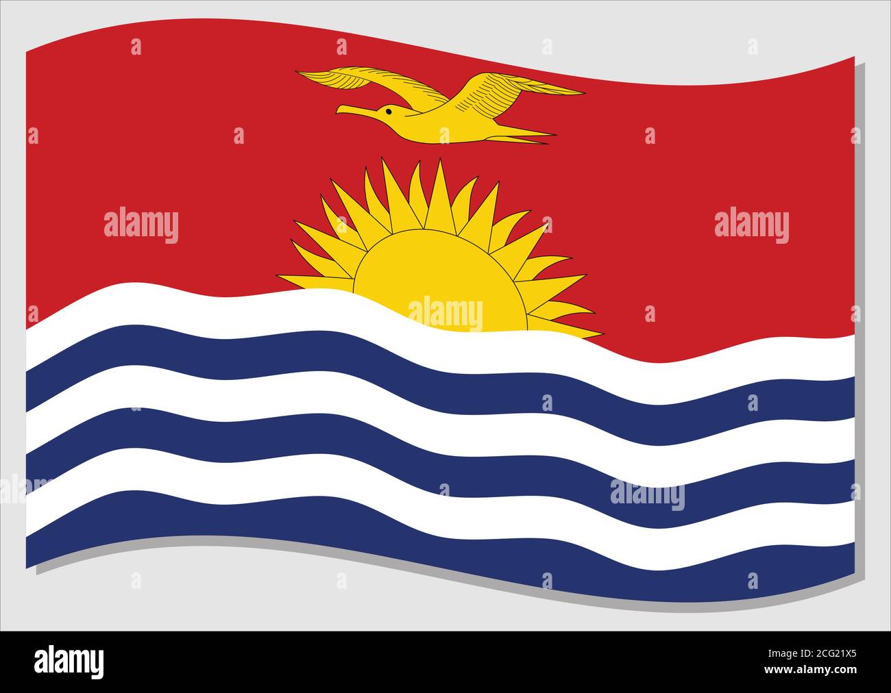 Waving flag of Kiribati vector graphic. Waving I-Kiribati flag illustration. Kiribati country flag wavin in the wind is a symbol of freedom and indepe Stock Vector