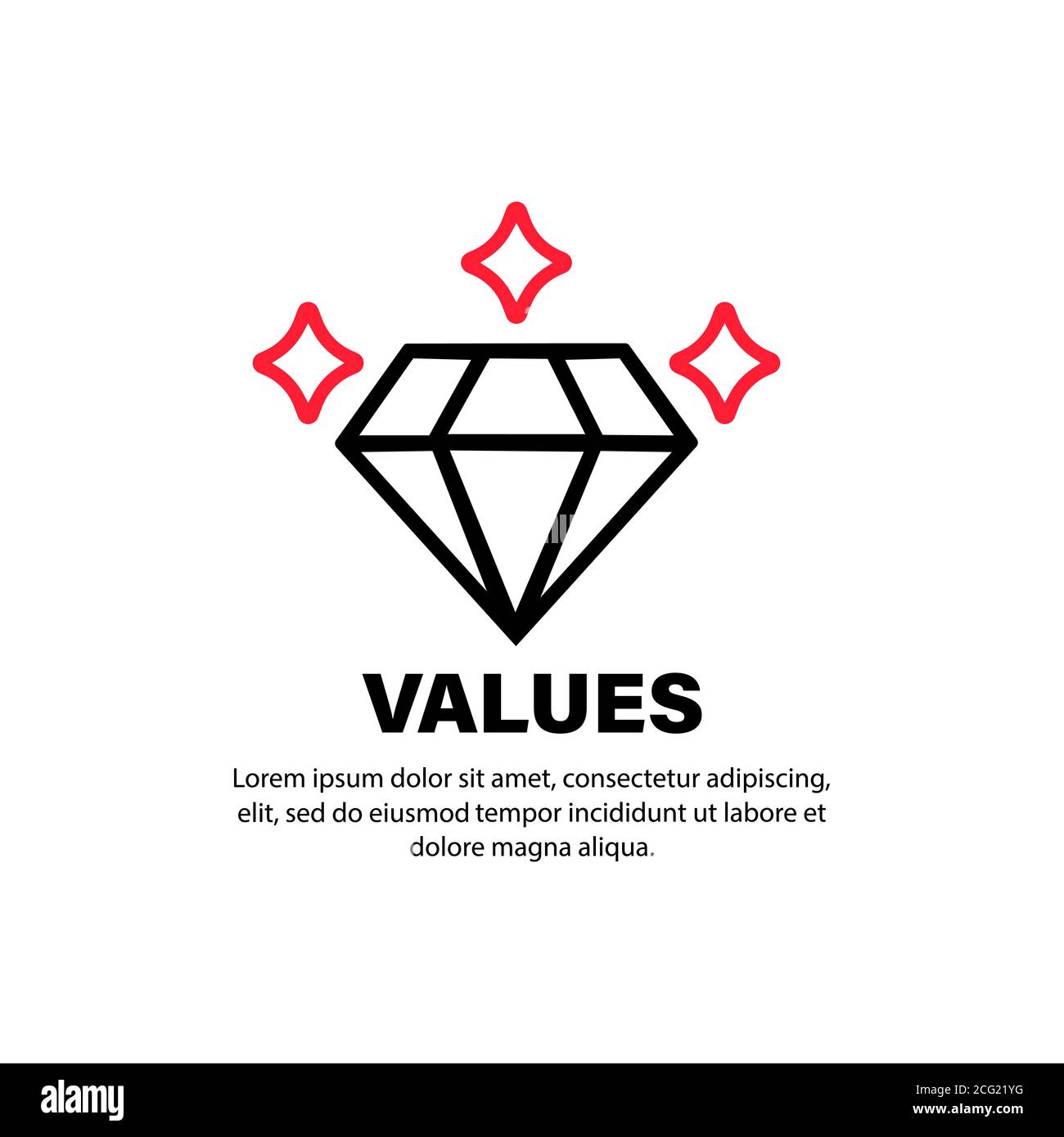 Values sign. Diamond icon. Jewelry. Business goal. Vector on isolated white background. EPS 10 Stock Vector