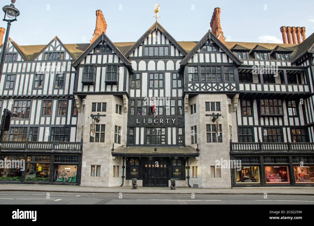 London, UK - April 24, 2020: Facade of the famous Liberty of London departmnt store in Soho, Central London.  The shop is famous for fabrics and other Stock Photo