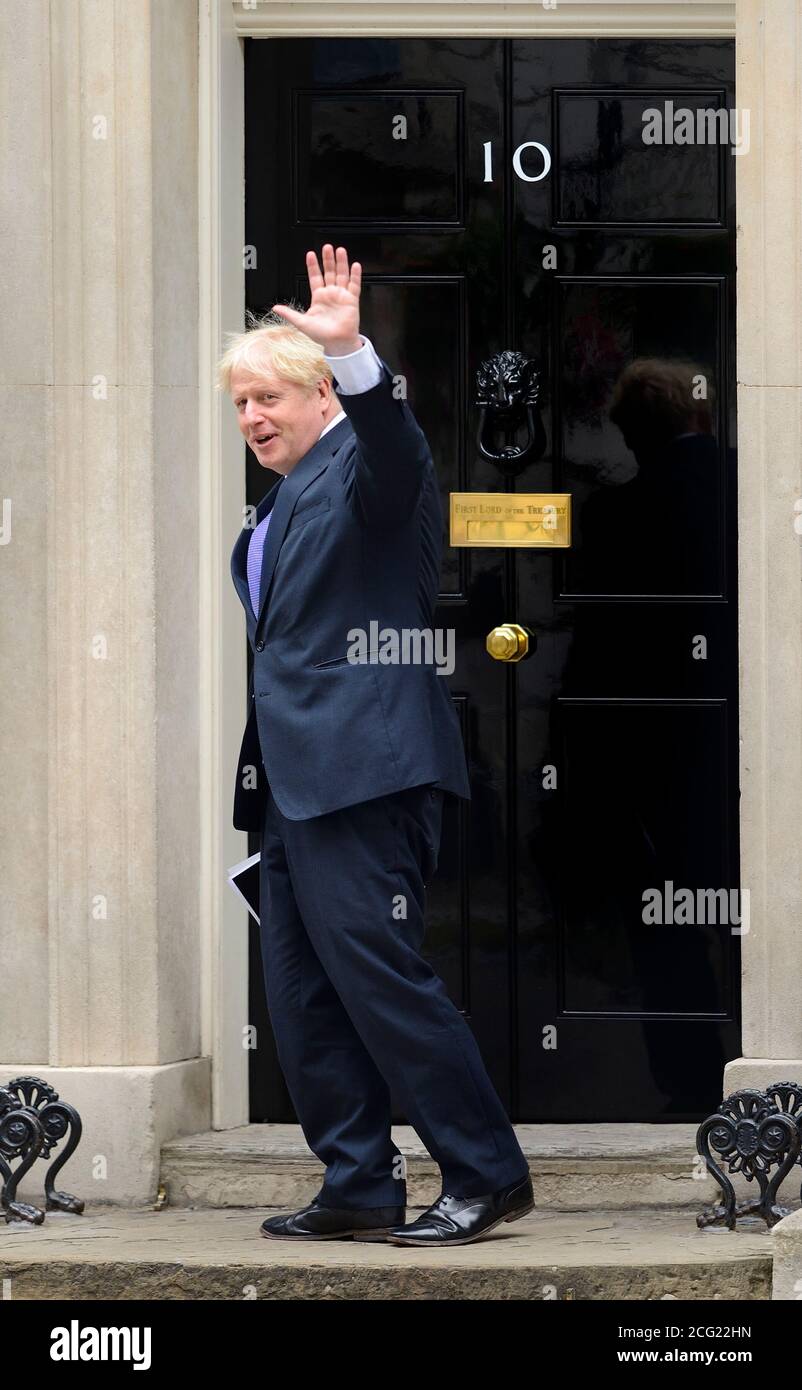 British Prime Minister Boris Johnson MP returning to 10 Downing Street following a cabinet meeting held in the Foreign Office, 09 Sept 2020 Stock Photo