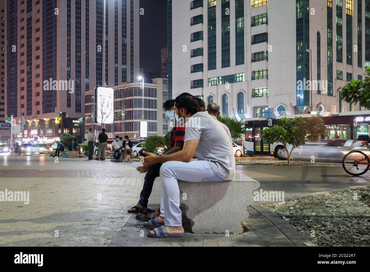 Abu Dhabi City life style at the time of coronavirus outbreaks, 8 september 2020 - United Arab Emirates. motion blur through long-term exposure, pande Stock Photo