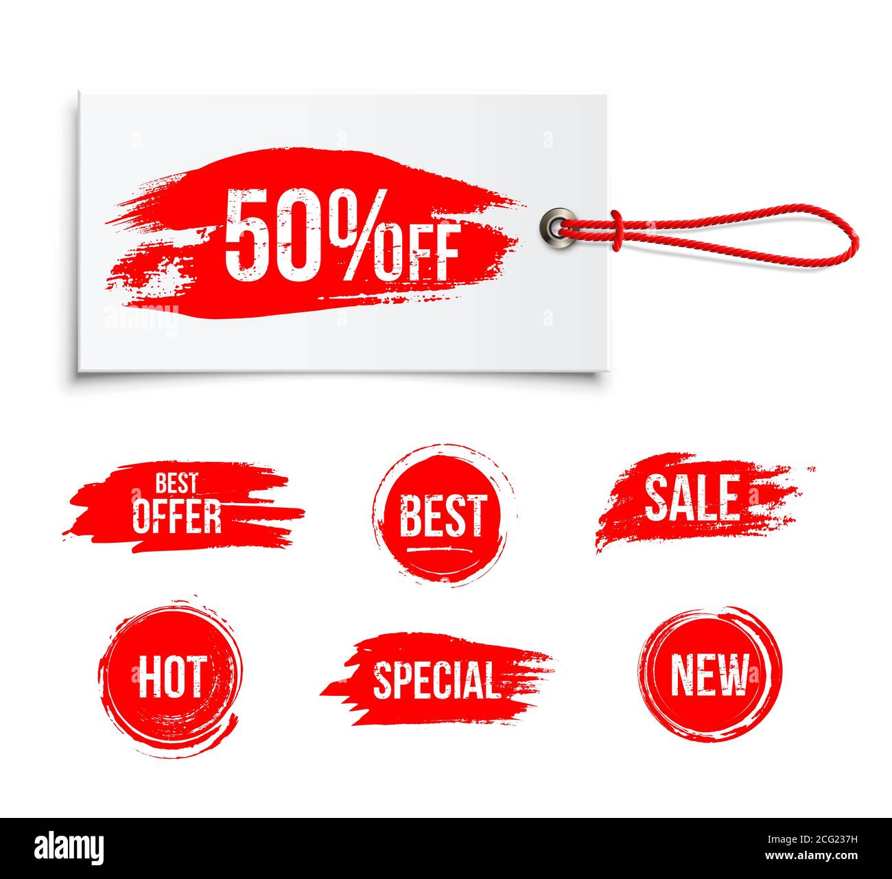 Discount offer label tag, Sale, Best offer sign on red rubber stamps set Stock Vector