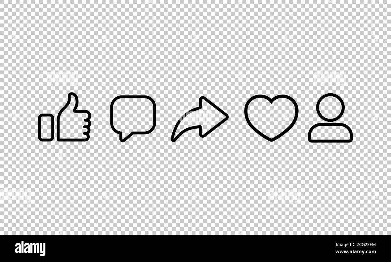 Social Media Line Icon Heart Like Share Comment Thumbs Up On Isolated Transparent Background Eps 10 Stock Vector Image Art Alamy