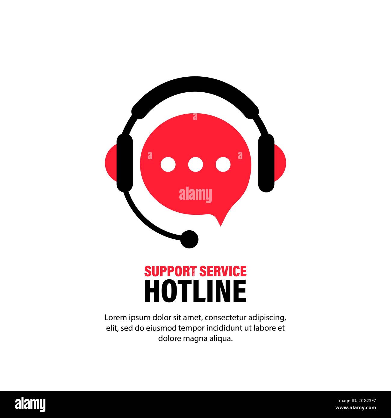 Hotline support service with headphones. Assistant operator ringing badge, call center. Support, Consultation, consultant, secretary. Live marketing Stock Vector