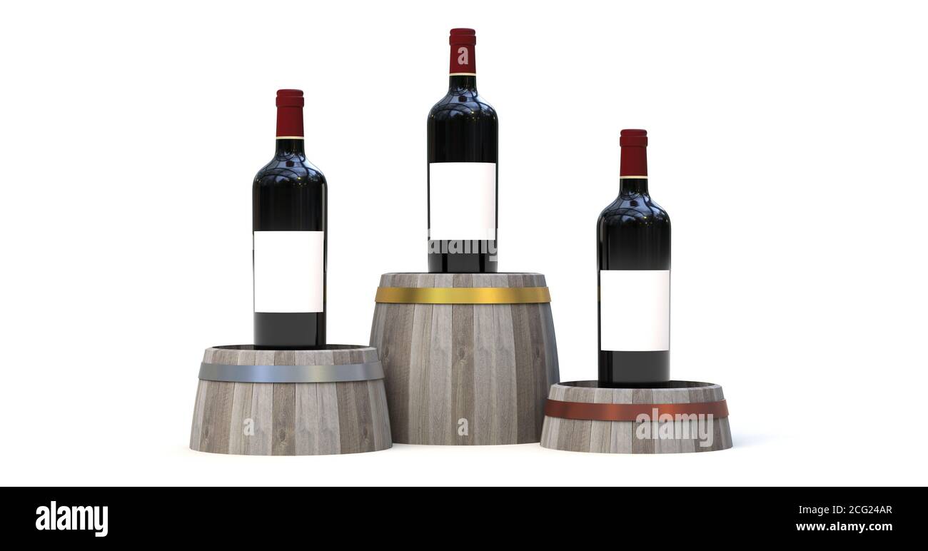 podium for wine bottles 3D rendering Stock Photo