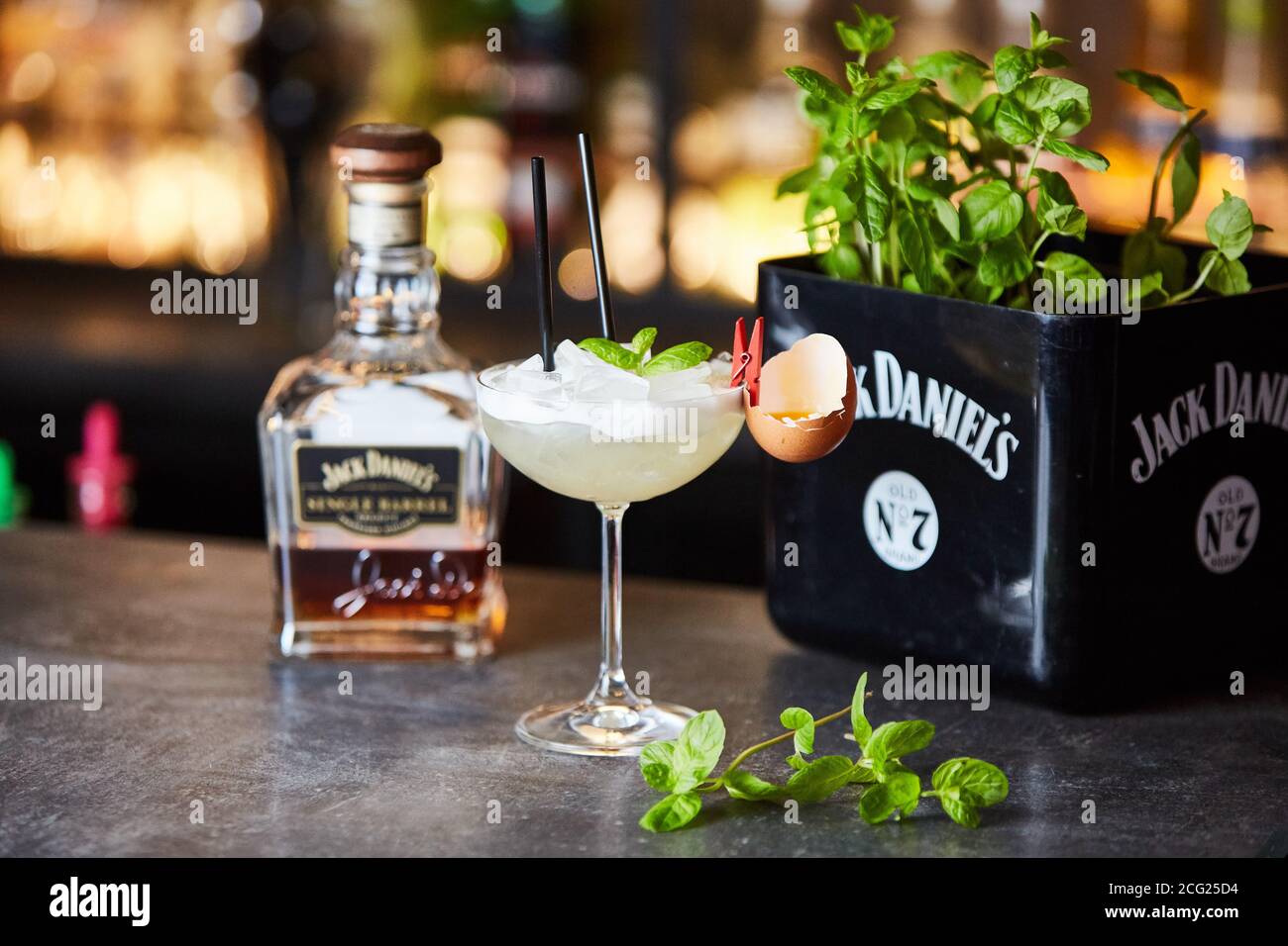 Whisky Sour drink made from Jack Daniel's Tennessee Whiskey on a bar