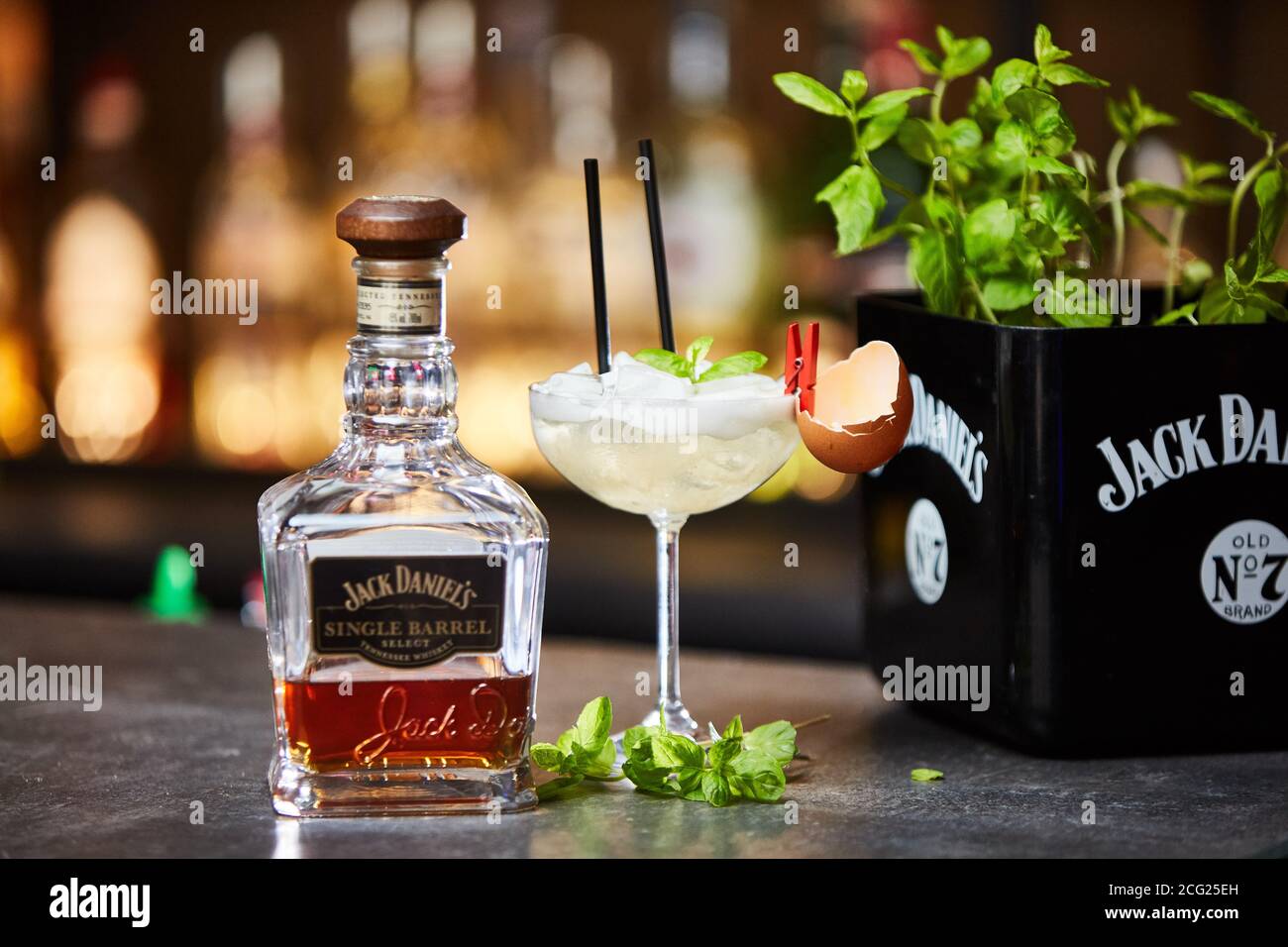 Whisky Sour drink made from Jack Daniel's Tennessee Whiskey on a bar