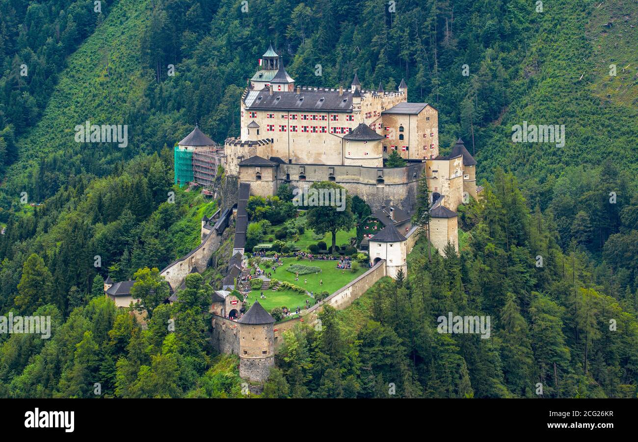 Hohenwerfen Castle is a medieval rock castle in central alps Austria. This beautiful place it has next to Werfen city In Salzach Walley. built in 1075 Stock Photo