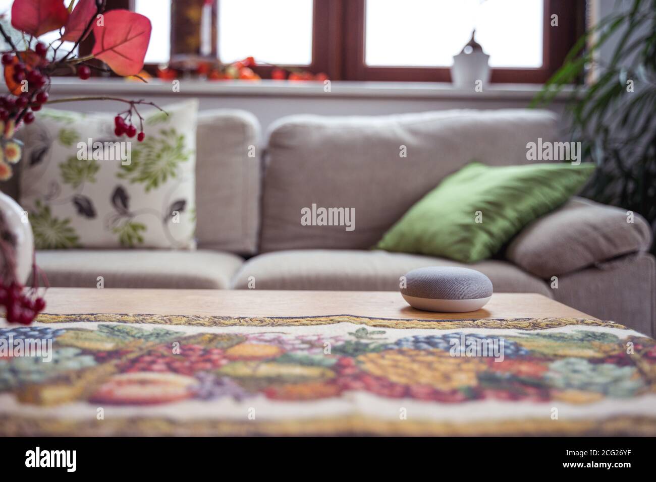 Smart speaker in home interior Stock Photo