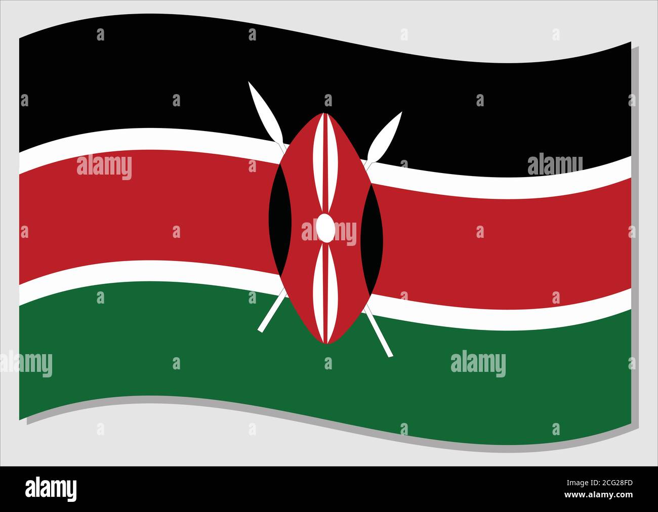Waving flag of Kenya vector graphic. Waving Kenyan flag illustration