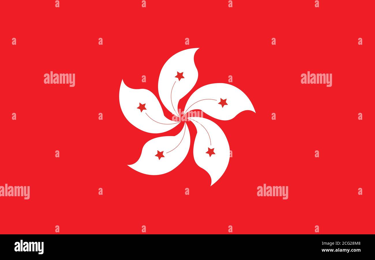 Hong Kong flag vector graphic. Rectangle Hongkonger flag illustration. Hong Kong country flag is a symbol of freedom, patriotism and independence. Stock Vector