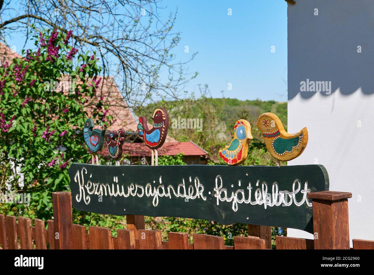 Wooden painted birds in Holloko village, Hungary Stock Photo Alamy