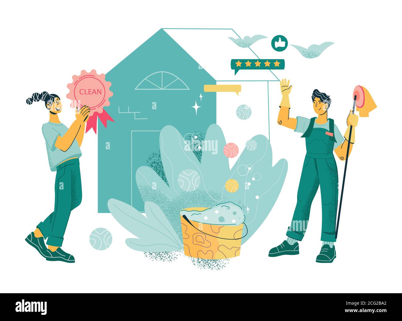 Cleaning service staff smiling cartoon hi-res stock photography and ...