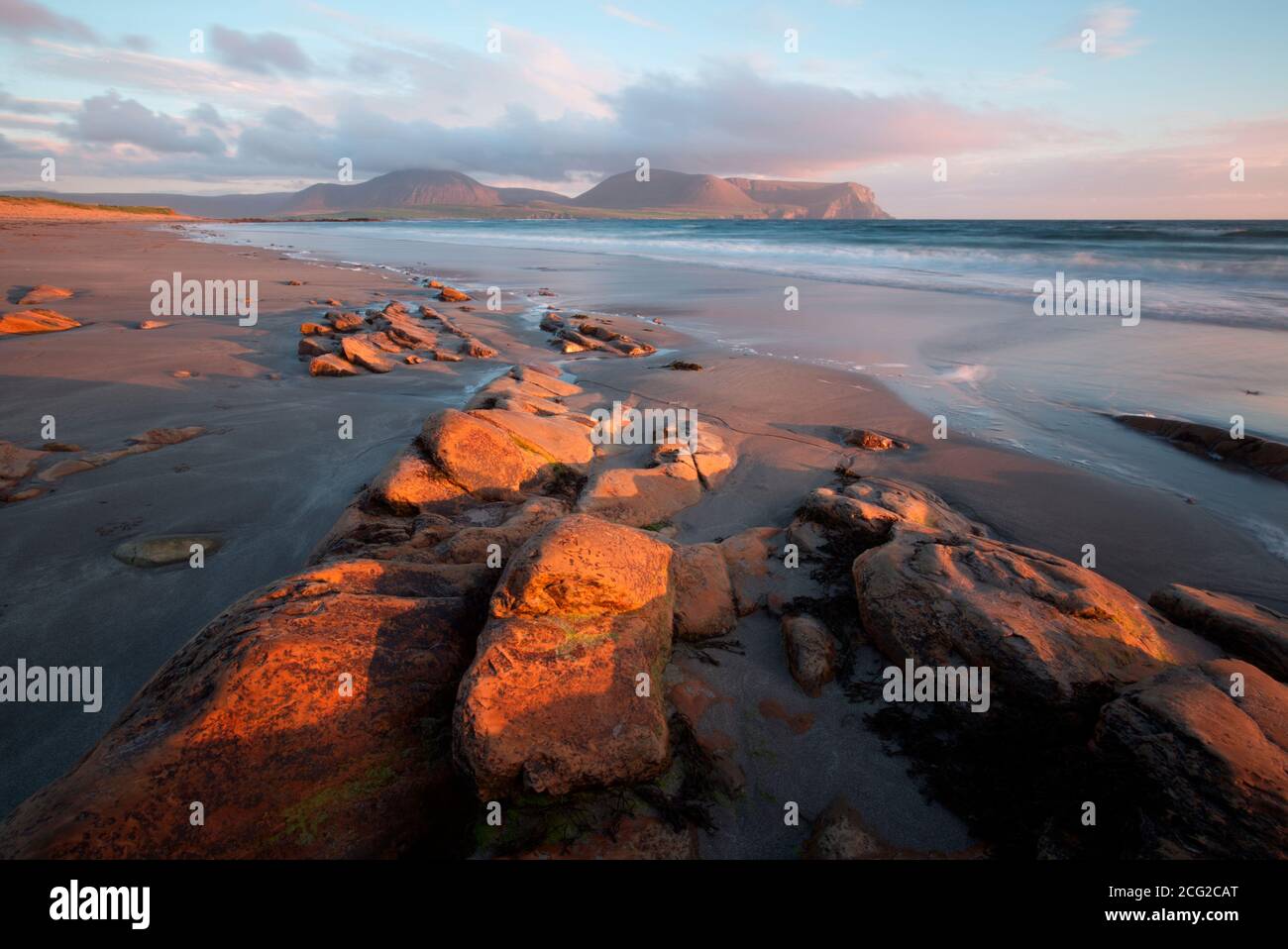 Summer sunset on Orkney beach Stock Photo