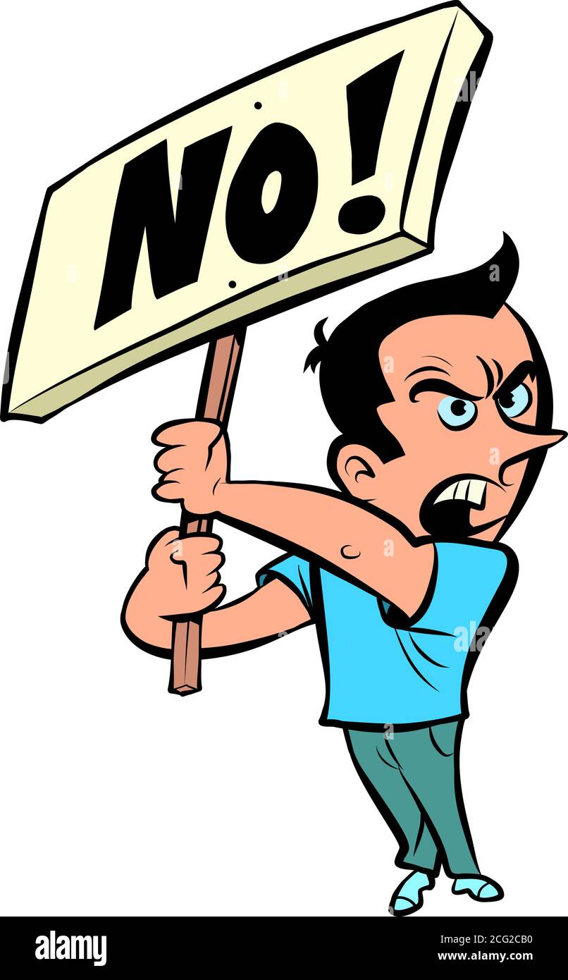 man protesting with a poster no Stock Vector