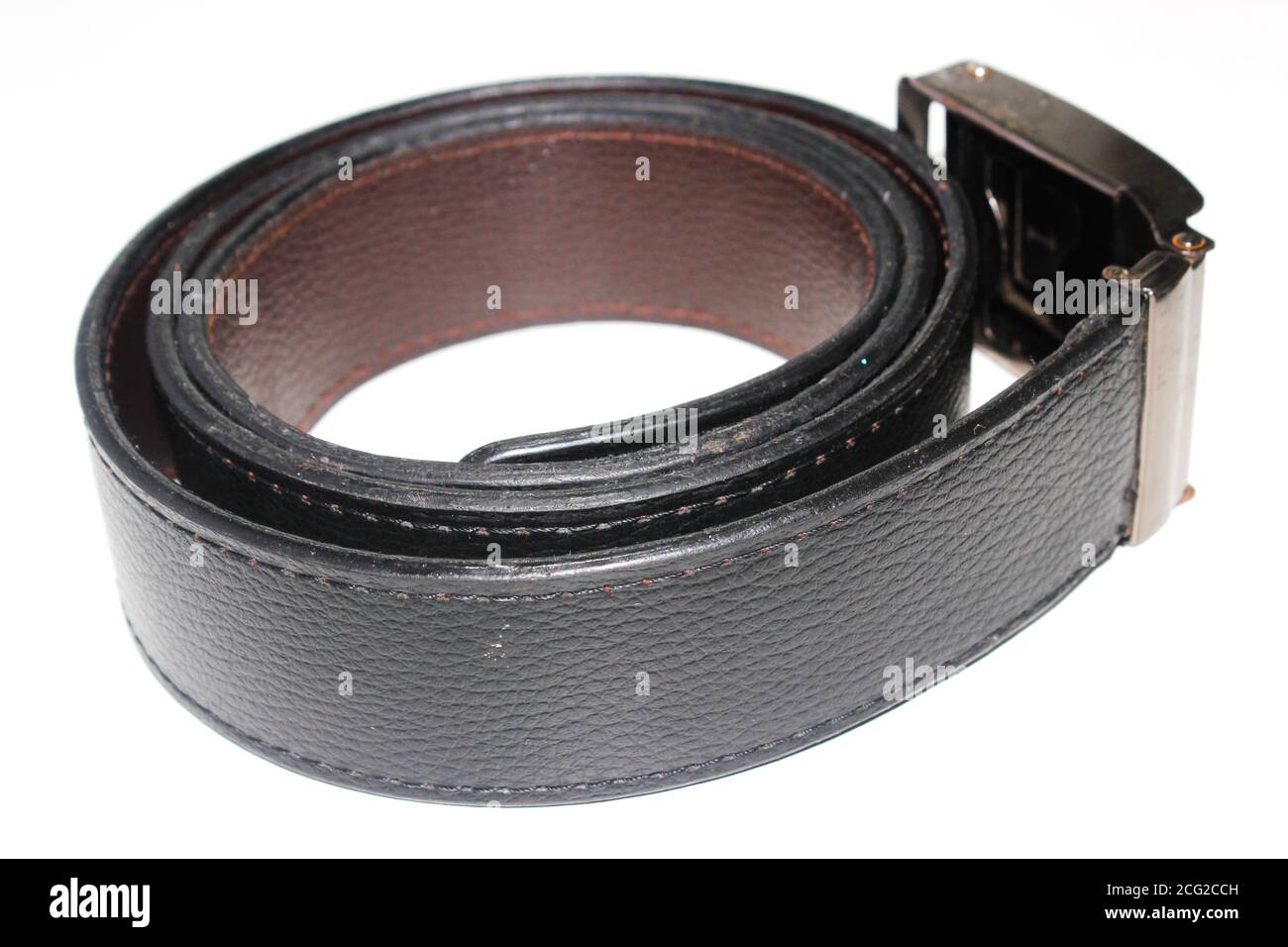 A picture of black leather belt for men Stock Photo - Alamy