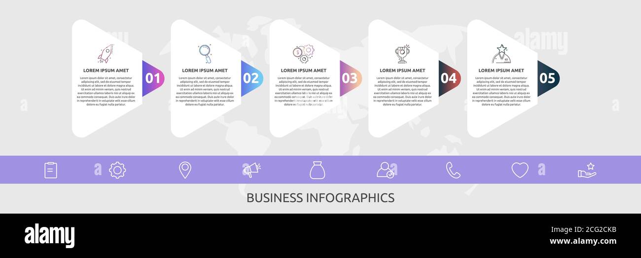 Infographics triangles with 5 steps, labels. Vector template uses for diagram, business, web, banner, workflow layout, presentations, flowchart Stock Vector