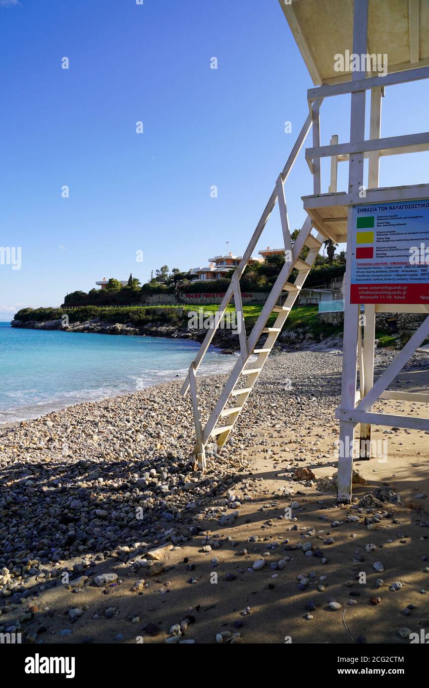 Lifeguard station on the beach at Chania, Crete, Greece Stock Photo