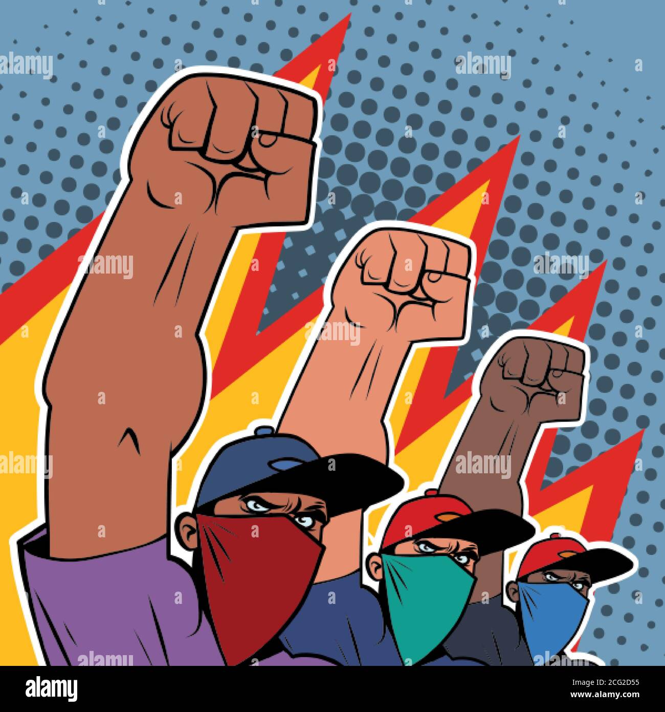 black life matters, multiethnic group of masked protesters Stock Vector