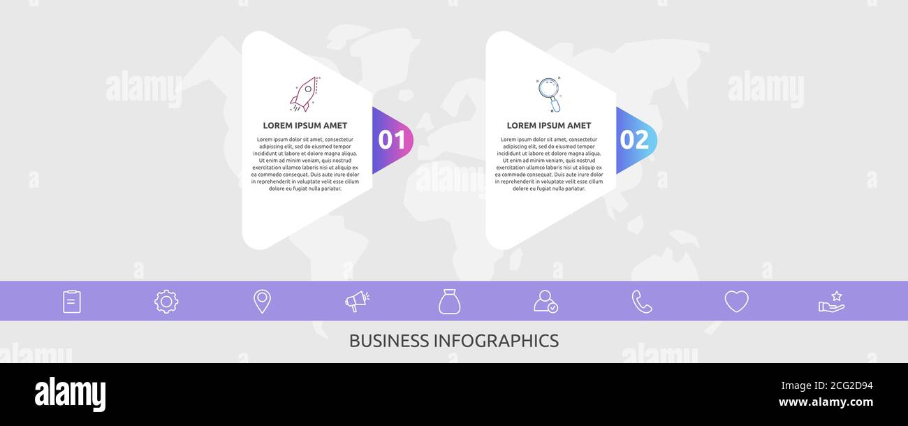 Infographics triangles with 2 steps, labels. Vector template uses for diagram, business, banner, workflow layout, presentations, flowchart, graph Stock Vector