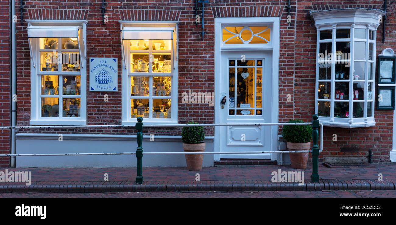 Tea office, Greetsiel, East Frisia, Lower saxony, Germany, Europe Stock Photo