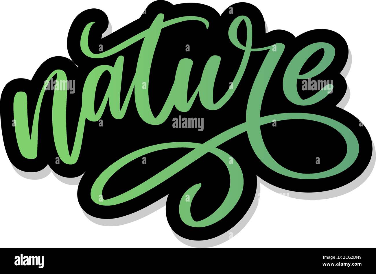 100 natural green lettering sticker with brushpen calligraphy. Eco ...