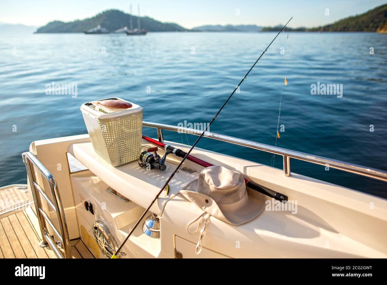Fishing Rod on Yacht Stock Photo