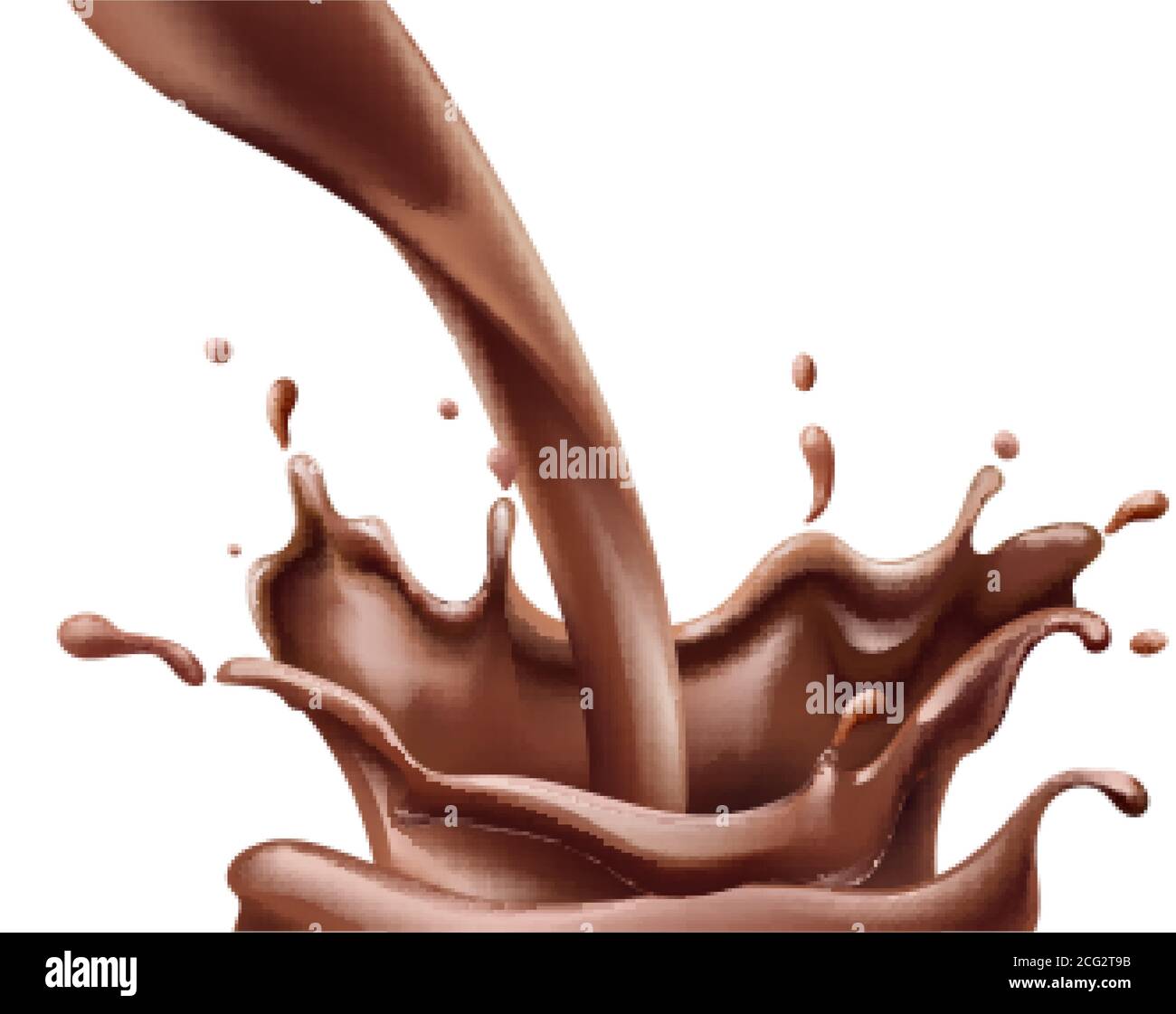 Chocolate milk pouring down. Big splashes. Realistic Vector Stock Vector