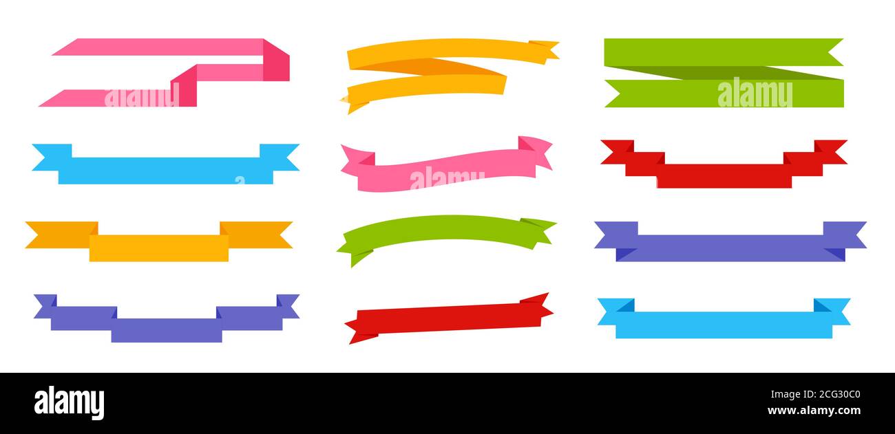Set Of Colored Ribbons Flat Decorative Cartoon Paper Banner Retro Flag Blank Tape For Text Price