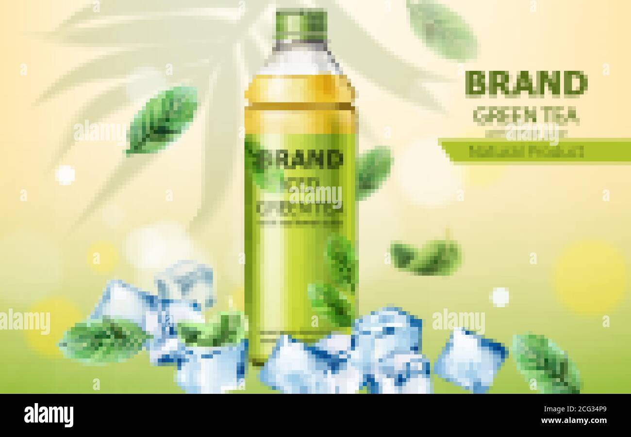 Realistic bottle of natural ice green tea with real lemon juice