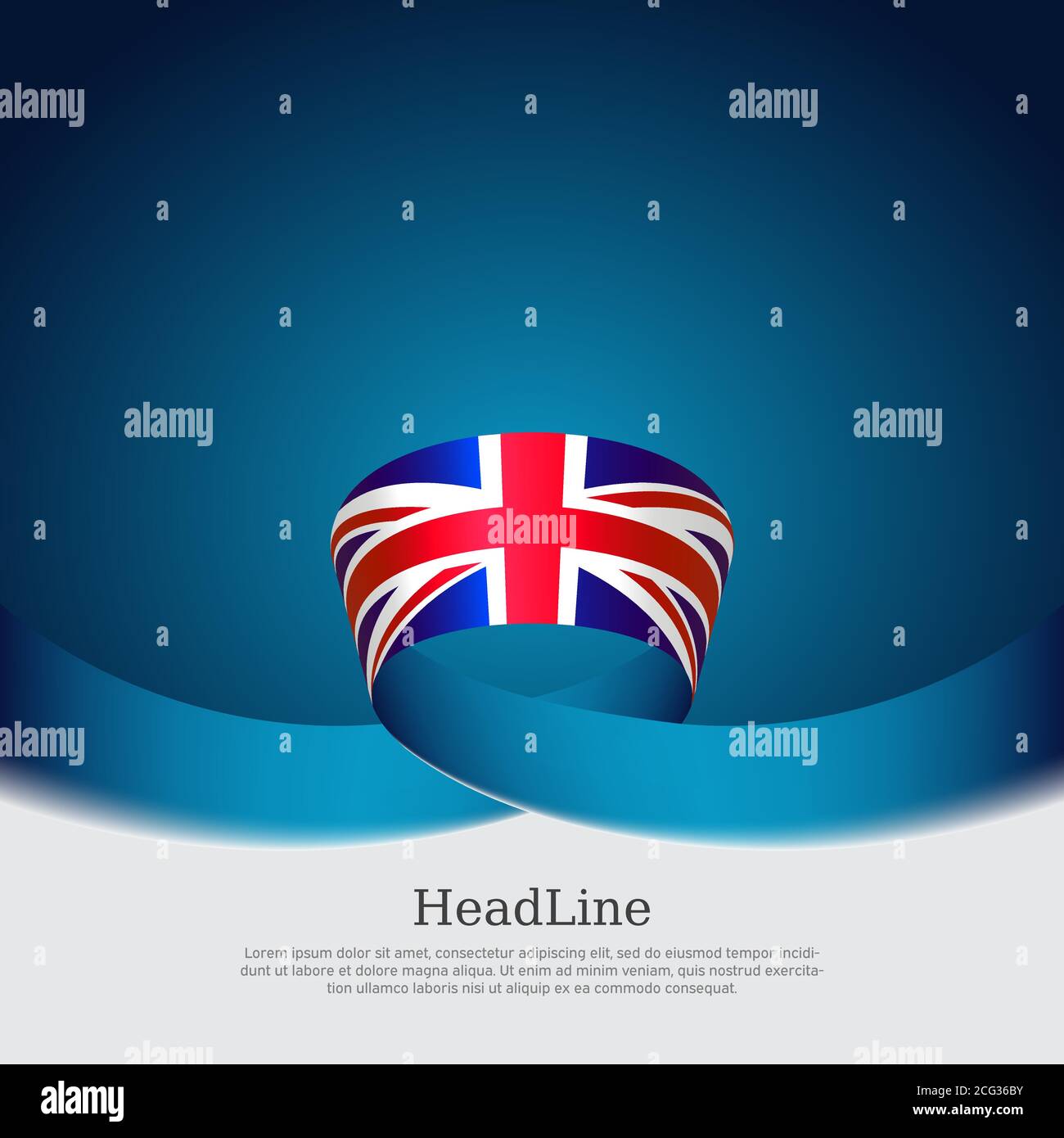 Great Britain flag background. Wavy ribbon color flag of great britain