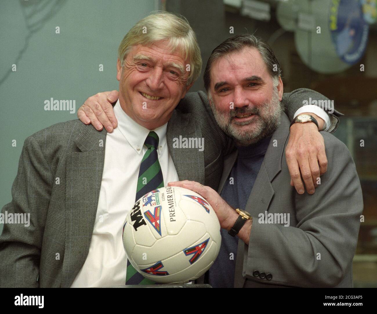 TV presenter Michael Parkinson and football legend George Best get together to launch in London BBC 2's special George Best Night to mark his 50th birthday. The themed evening will be broadcast from 9.00pm on Sunday 19 May and will feature items on his best goals, his best Manchester United game (against Benfica in 1966), his best fantasy team and an in-depth interview with the man and his friends from the glory days of football. Stock Photo