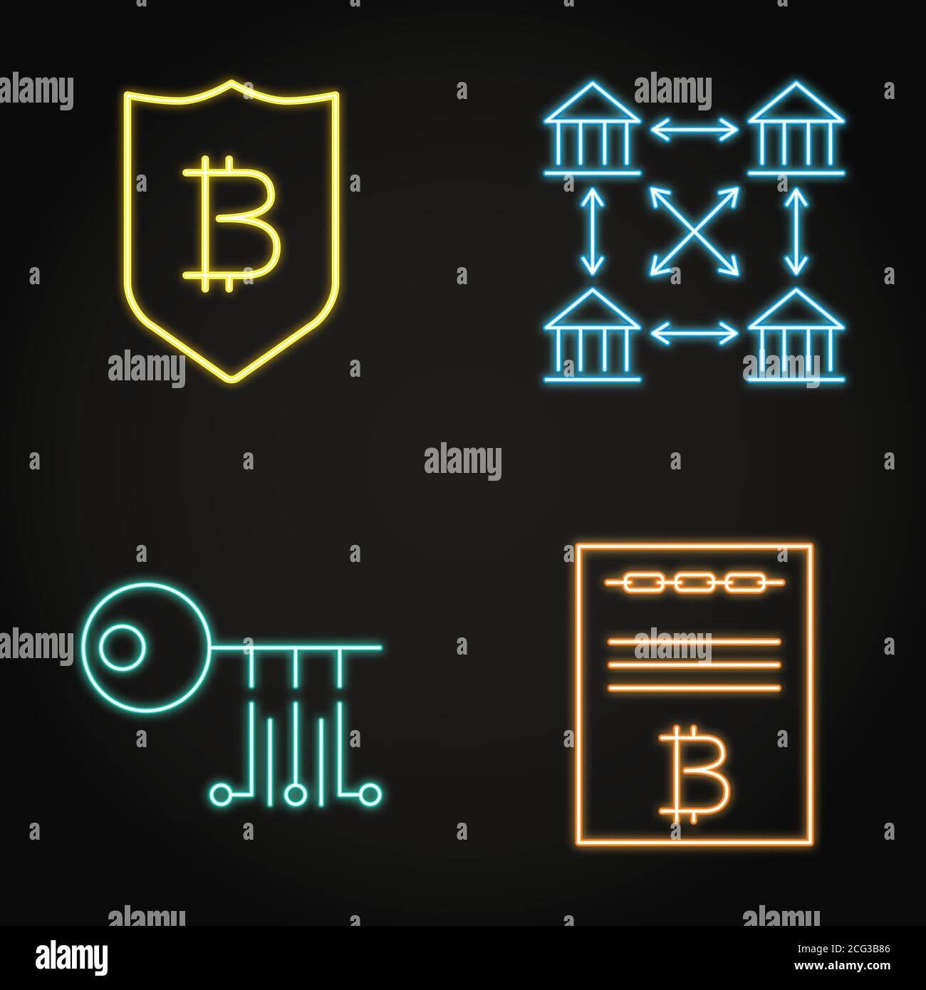 Neon cryptocurrency icon set in line style Stock Vector