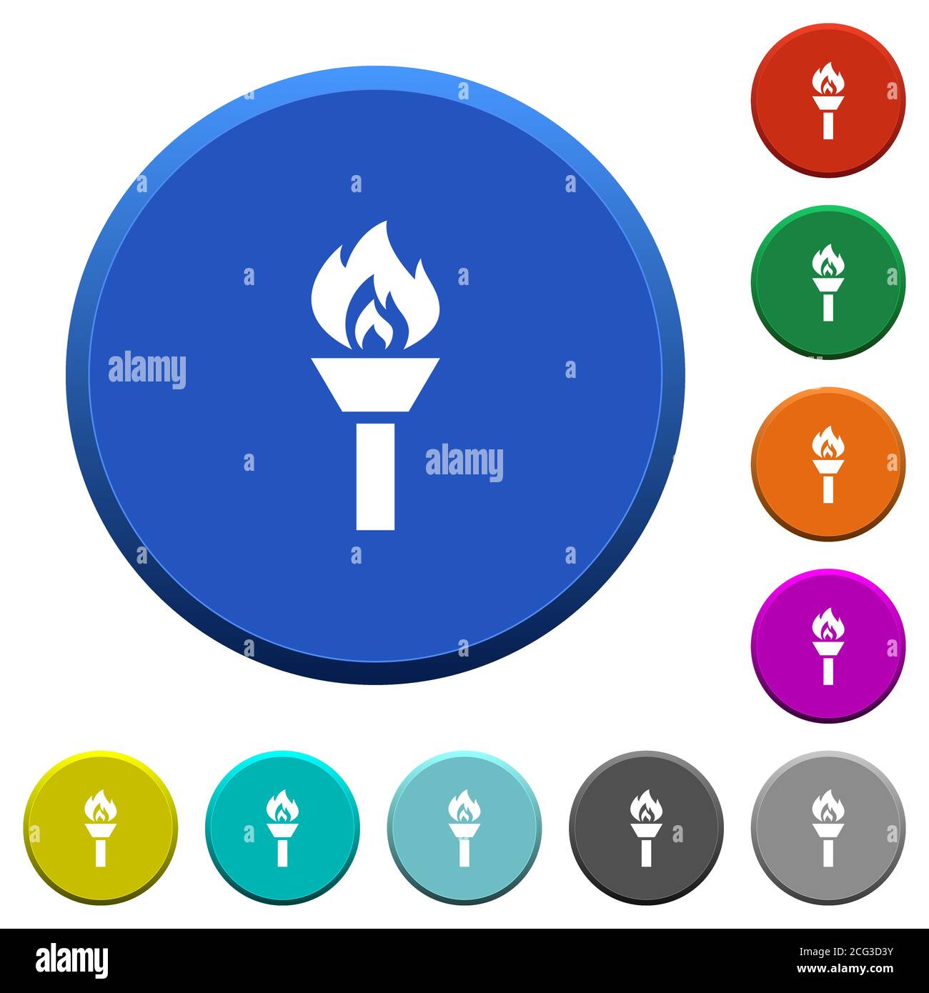 Torch round color beveled buttons with smooth surfaces and flat white ...