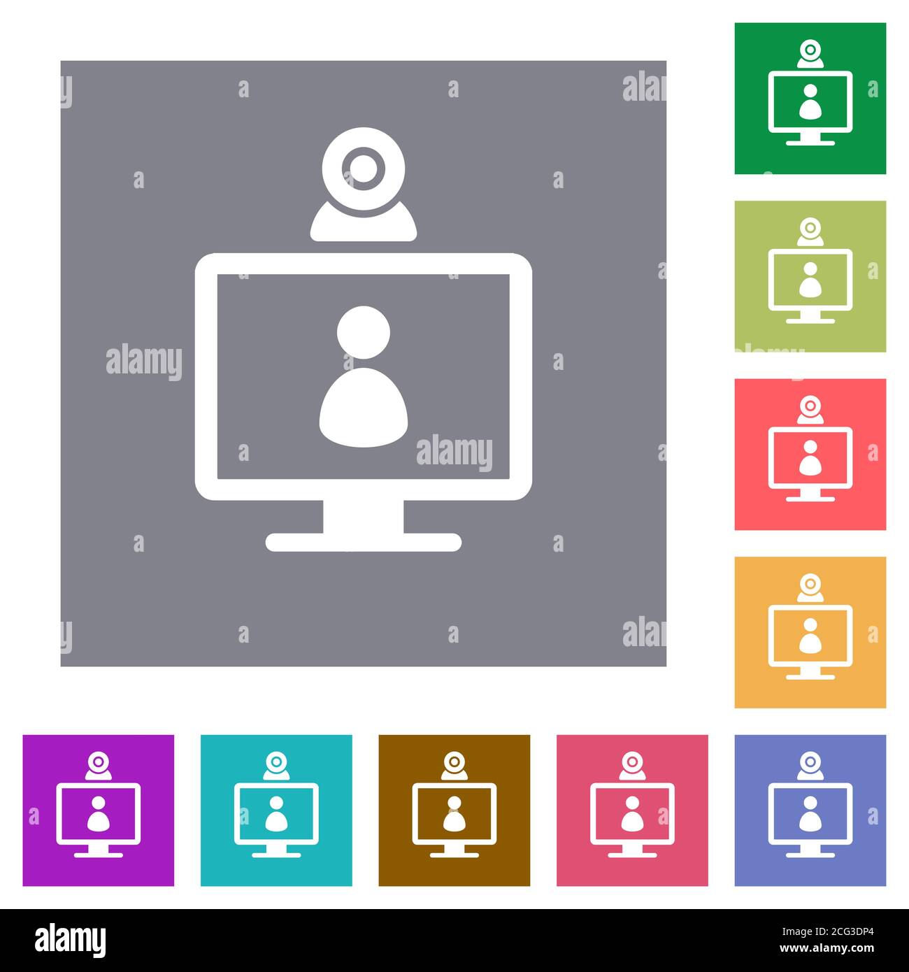 video user access flat icons on simple color square backgrounds Stock Vector