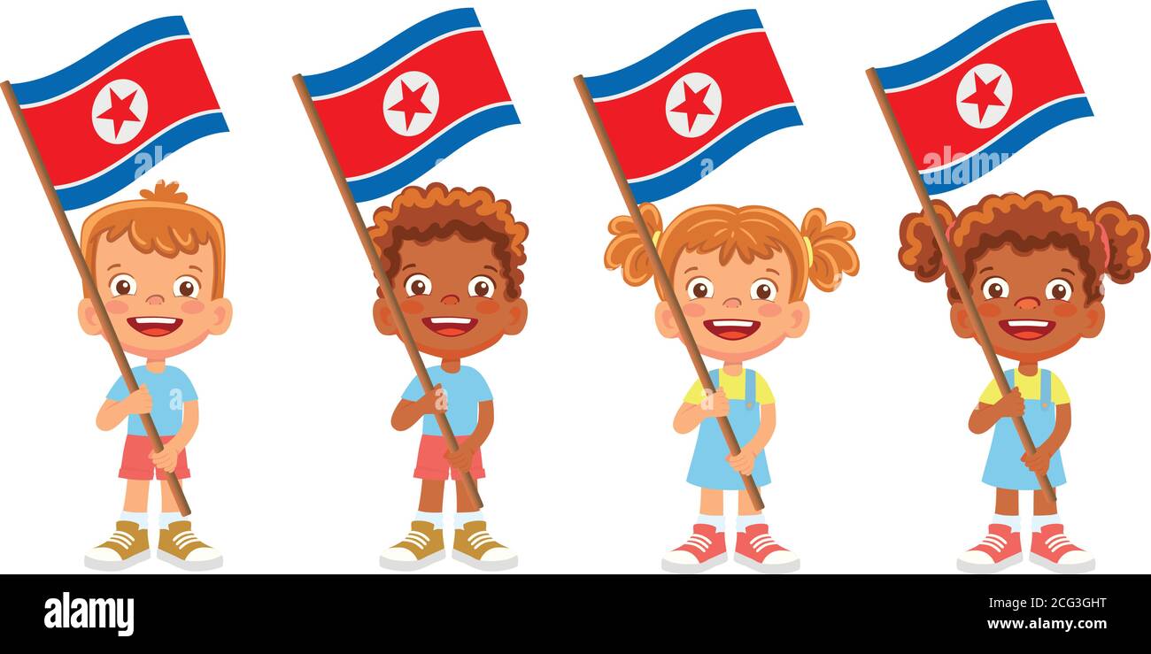 North Korea flag in hand set Stock Vector