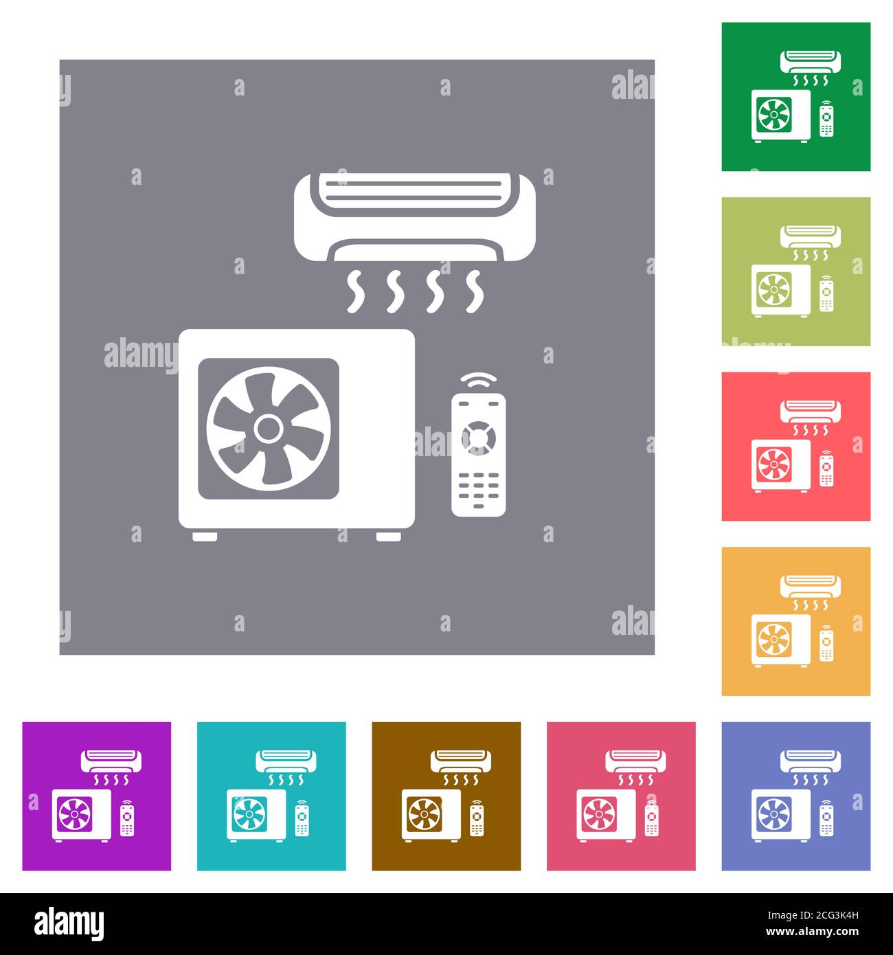 Air conditioning system flat icons on simple color square backgrounds Stock Vector