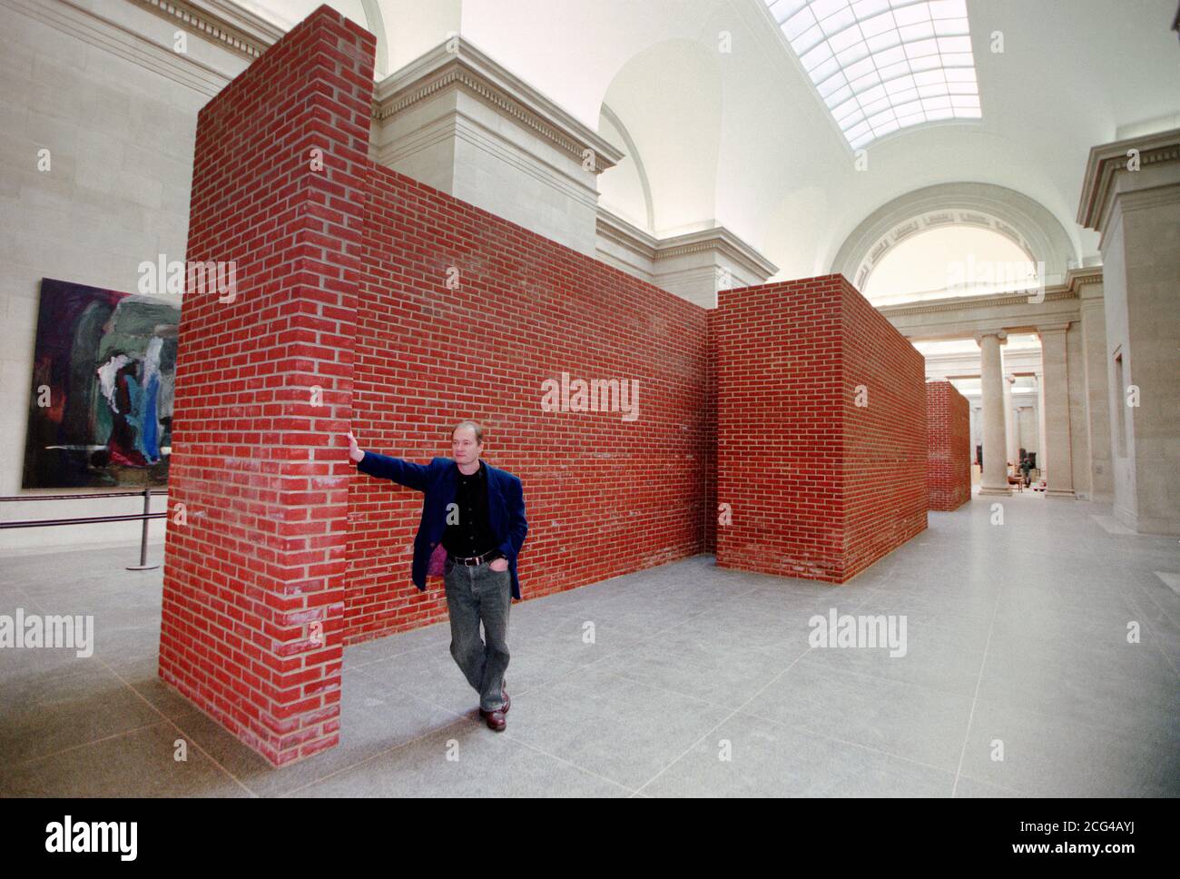 Danish artist Per Kirkeby unveils a new brick sculpture constructed  specially for the Tate Gallery, at the launch today of a major exhibition  of his work, at the Tate's Duveen Galleries Stock