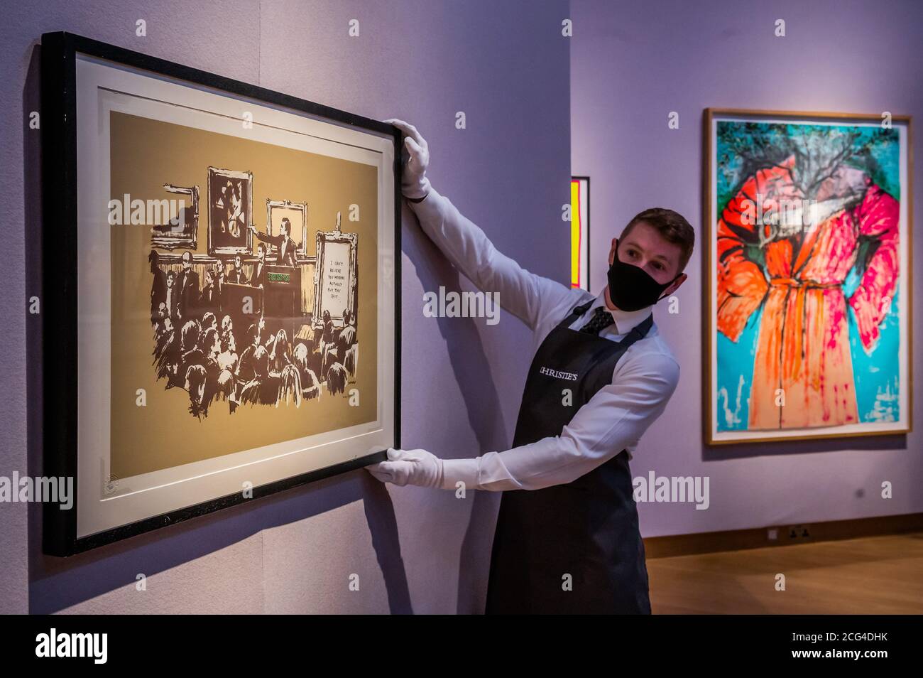 London, UK. 09th Sep, 2020. Contemporary Online - Banksy, I can't believe you morons actually buy this sh*t, 2007, Estimate: £20,000-30,000 - Christie's London preview of multiple sales of artworks from the 20th Century. Credit: Guy Bell/Alamy Live News Stock Photo