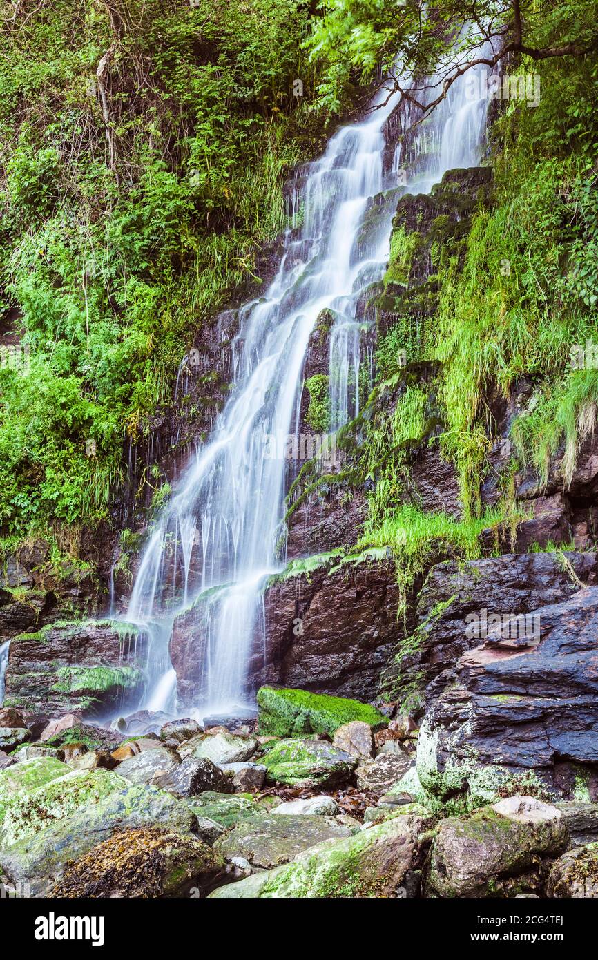 The waterfall at Woody Bay in the Exmoor National Park, Devon. Stock Photo