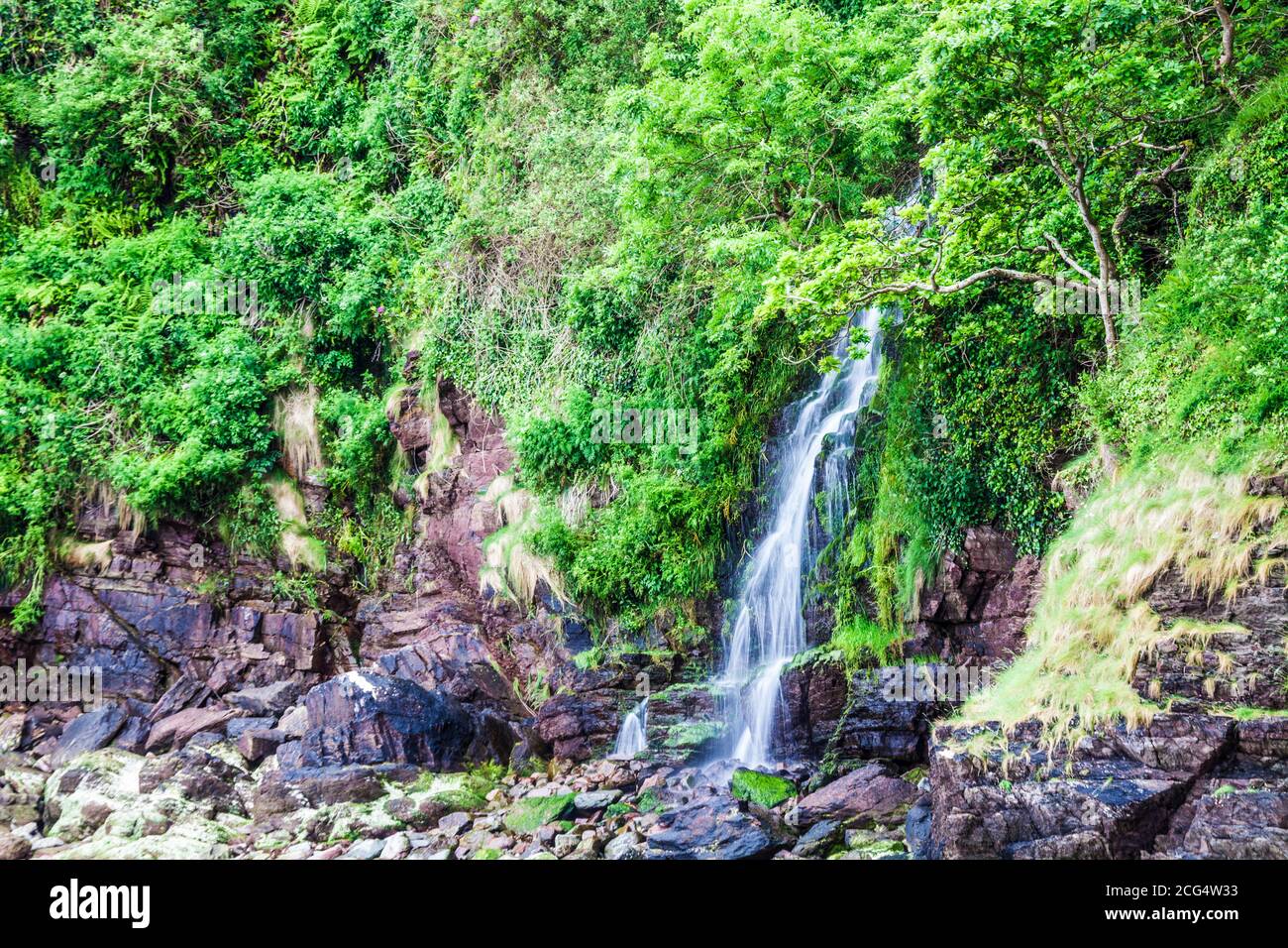 The waterfall at Woody Bay in the Exmoor National Park, Devon. Stock Photo