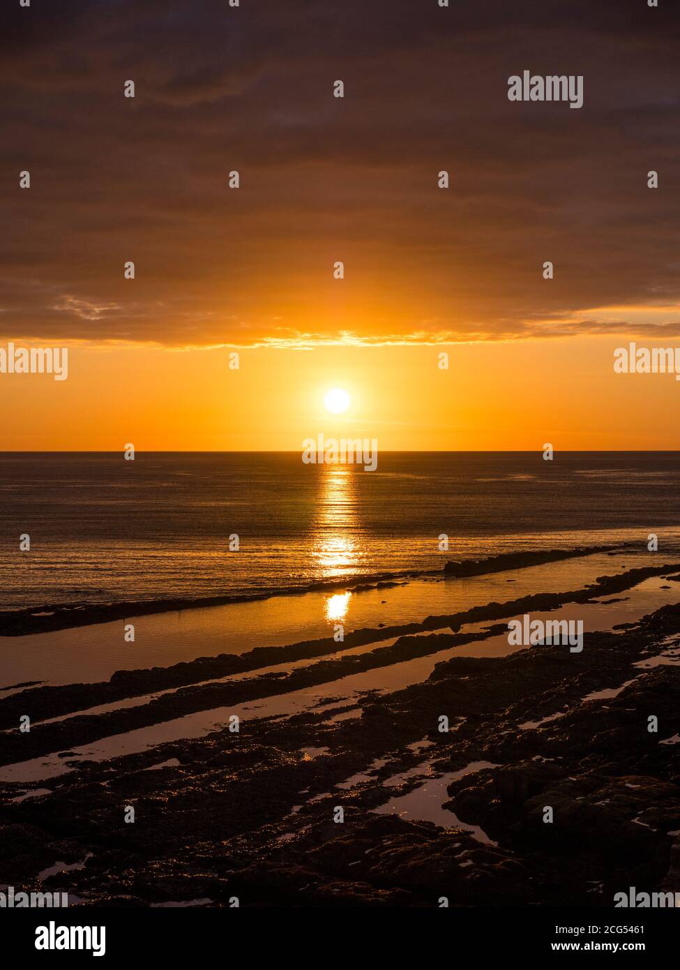 Sun Set, Geology, Castle Sands Beach, St Andrews, Fife, Scotland, UK, GB. Stock Photo